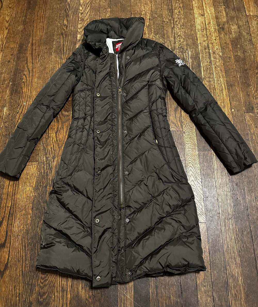Y2K Vintage Miss Sixty Women's Long Quilted Down Puffer Coat Dark Green Small